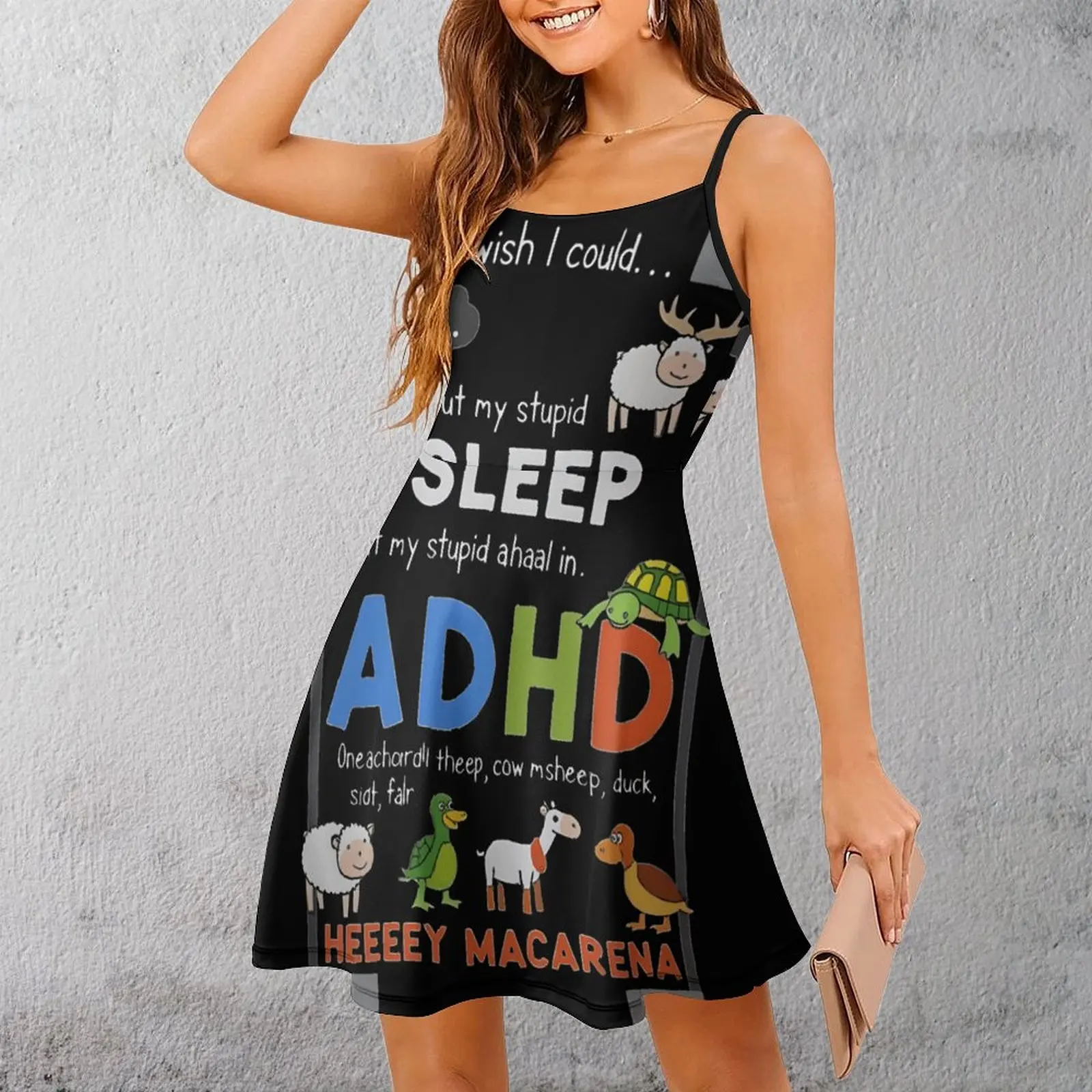 ADHD Sleepy Animals Macarena Vestido con tirantes para mujer Gráfico divertido Vestido de mujer sexy Divertidos fiestas sarcásticas Vestido de tiras