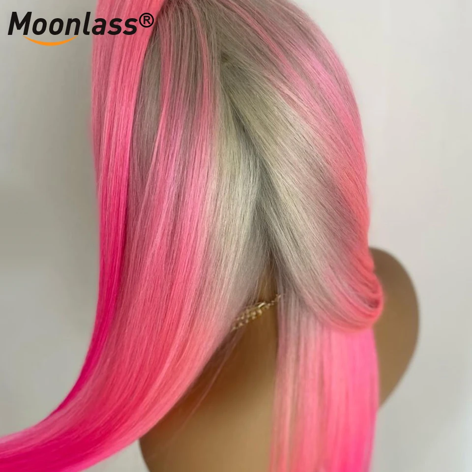 13x4 Grey Ombre Pink Lace Frontal Human Hair Wig Brazilian Virgin Hair 13x4 Transparent Bone Straight Ombre Pink Wig 180 Density