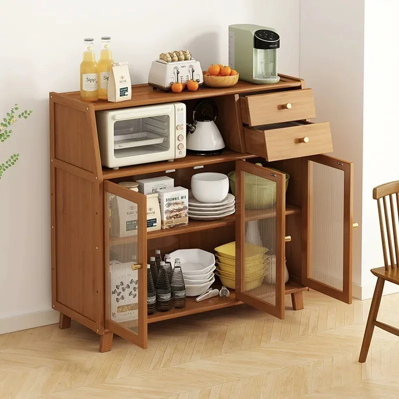 Bamboo Storage Cabinet, Multifunctional Shelving Unit Wall Leaning, Space Saving Floor Standing Organizer with Multiple Shelves