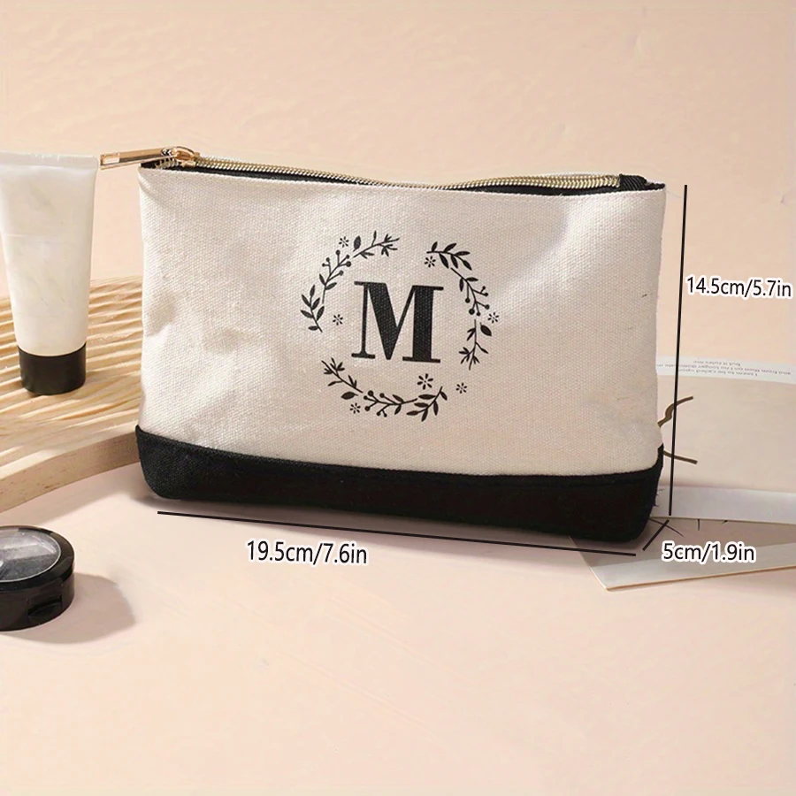 

Fashion canvas lady's handbag large capacity letter print makeup set daily zipper coin purse key bag for going out