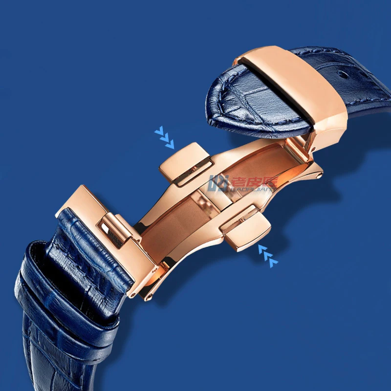 Curved Cowhide Strap For GP VC Jaeger-LeCoultre Men\'s Watch Band Butterfly Buckle Style Bracelet 20 21 22mm Waterproof