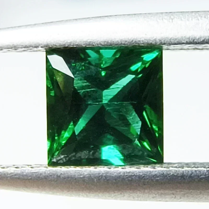 Lab Grown Zambian Emeralds Princess Cut Hydrothermal Hand Cutting with Cracks Inclusions Inside Selectable Ce