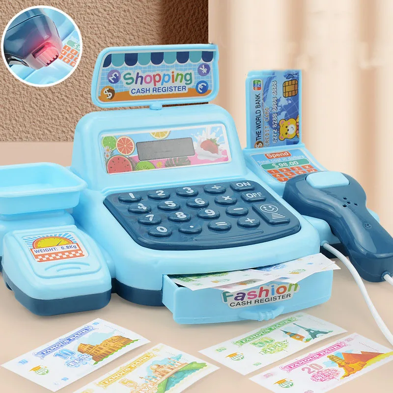 Mini Simulation Scanning Card Supermarket Cash Register Toys Interactive Children Plastic Cash Register Shopping Play House Toys