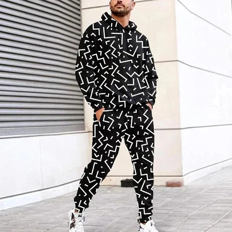 New Vintage Alphabet 3D Print Man Woman Tracksuit Set Fashion Casual Hoodie+Pants 2 Piece Sets Trend Streetwear Unisex Pullover