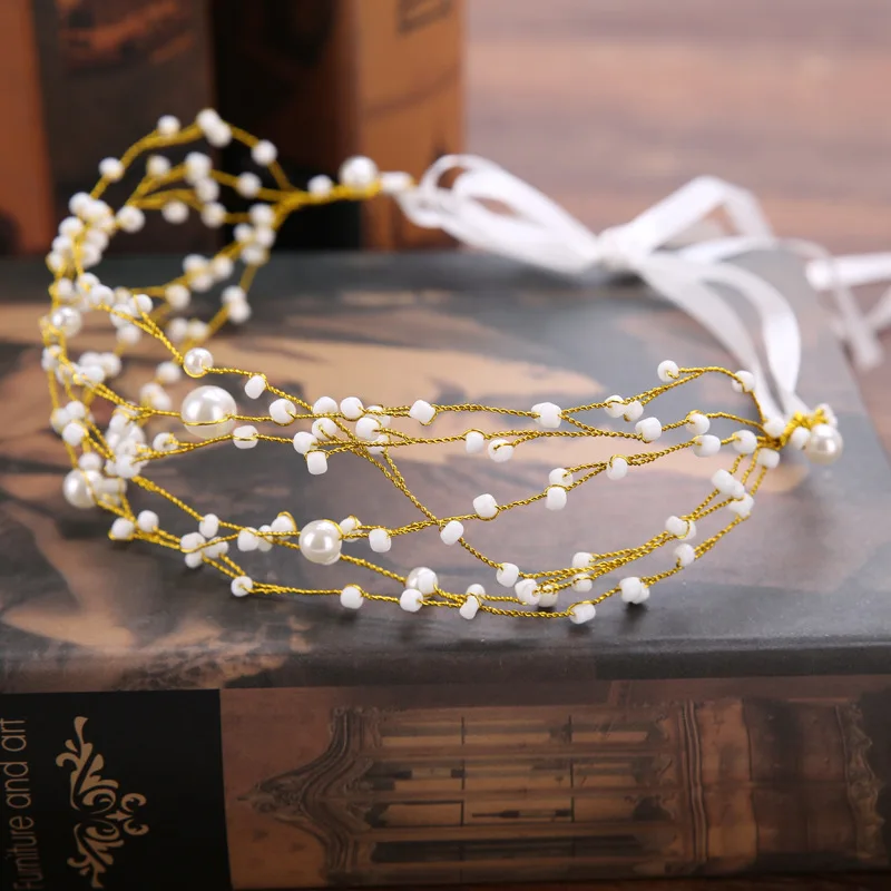 Gold Color Pearl Headband Hairband Tiara For Women Bride Party Bridal Wedding Hair Accessories Jewelry Headband Hairband Gift