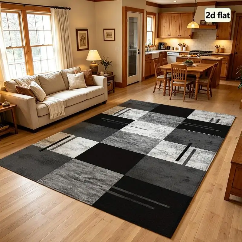 1PC Black And White Geometric Abstract Area Rug Dining Room Rug Front Door Carpet Runner Rug Entryway Area Rug Washable Boho Home Decor Outdoor Hallway Office Kitchen