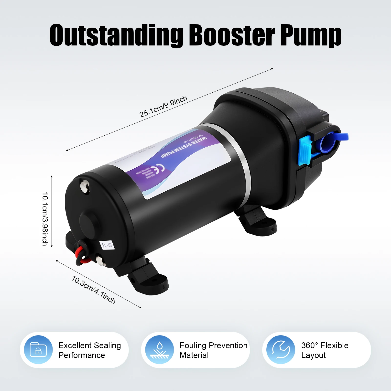 12V 40psi Membranpumpe 132W Wassertransferpumpe 17L/Min Wasserpumpe mit Anschluss Automatischer Neustart für Yacht Wohnwagen 4,5 GPM