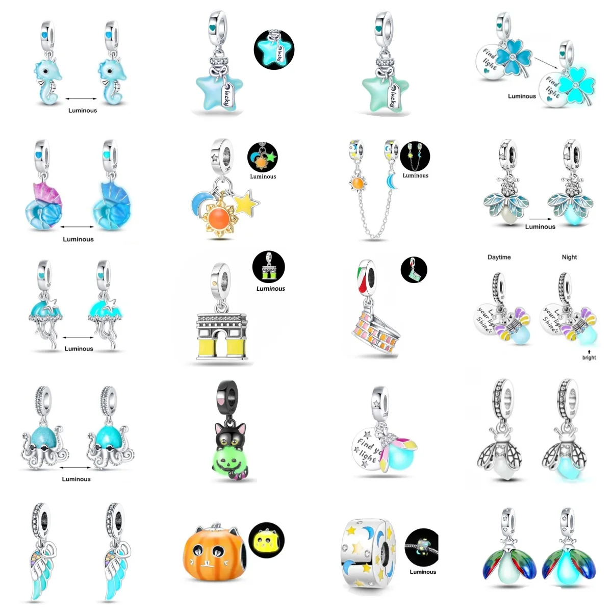 Charm 925Silver Nightlight Firefly Pumpkin Lantern Conch Pendant Suitable for Bracelet DIY Women's Exquisite Jewelry Accessories