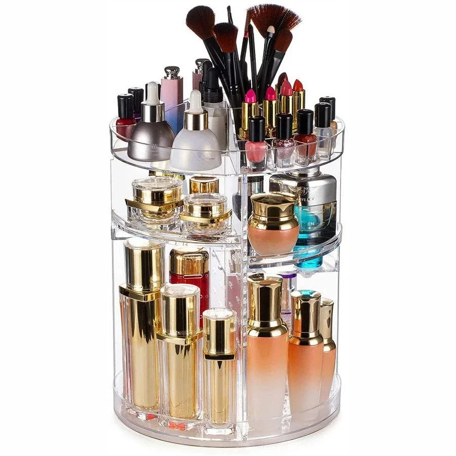 1pc Cosmetic Organiser, 360 Degree Rotatable Adjustable Cosmetic Storage Display Case, Easy Assembly Required