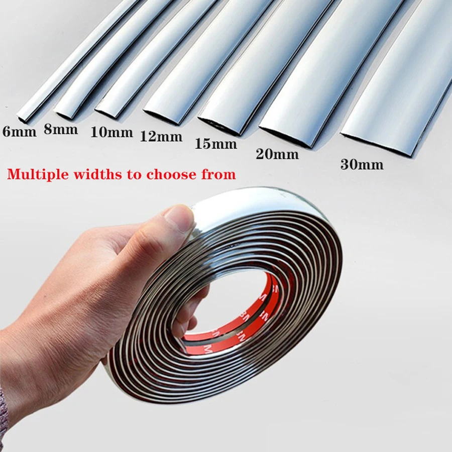 6/8/10/15/20/30MM Universal Auto Self Adhesive Side Door Chrome Strip Moulding Decoration Bumper Protector Trim Tape Car Sticker