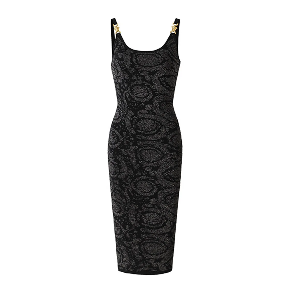 

Black Sequin Camisole Dress Metal Buckle Slim Fit Waist Cinching Sexy Spicy Girl Jacquard Dress