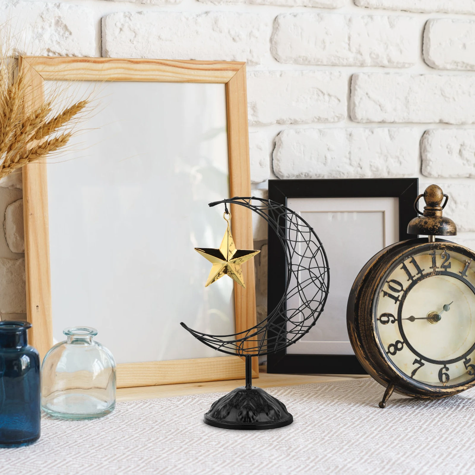 

1pcs Moon Decoration Hollow Iron Art Decor For Living Room Cabinet Desktop Festive Home Eid Mubarak Ornament