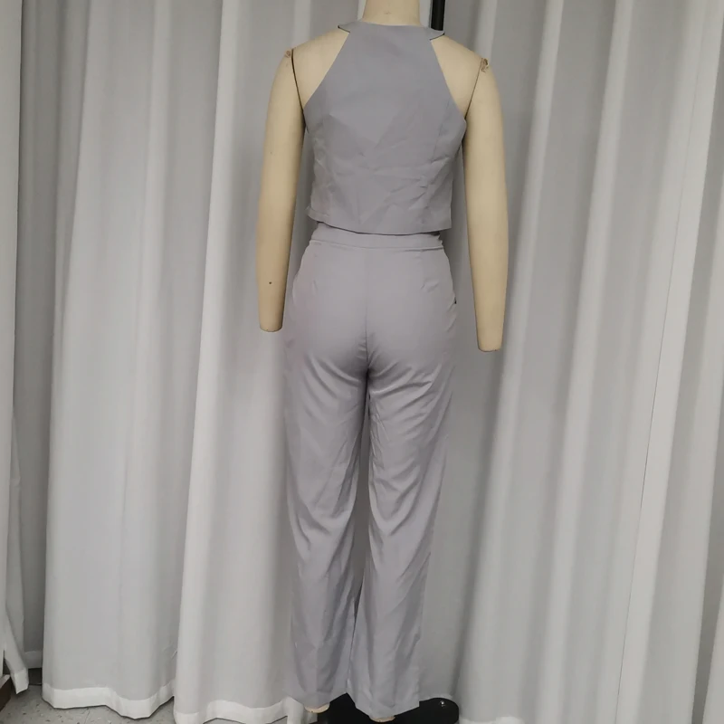 Wefads-Ensemble deux pièces pour femme, décontracté, simple, col rond, simple boutonnage, bouton, haut en fibre avec poches, pantalon, été