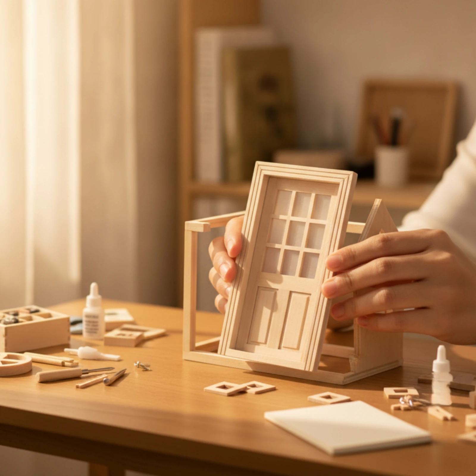Dollhouse Door with Window Paintable Miniature Door Frame Window Frame Micro Fun for Crafters, Model Building
