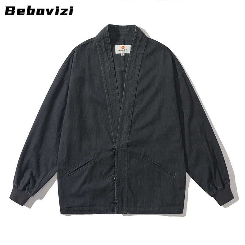 

Bebovizi Loose Men Fashion Vintage Haori Coat Asian Clothes Streetwear Harajuku Japanese Samurai Cotton Kimono Jackets