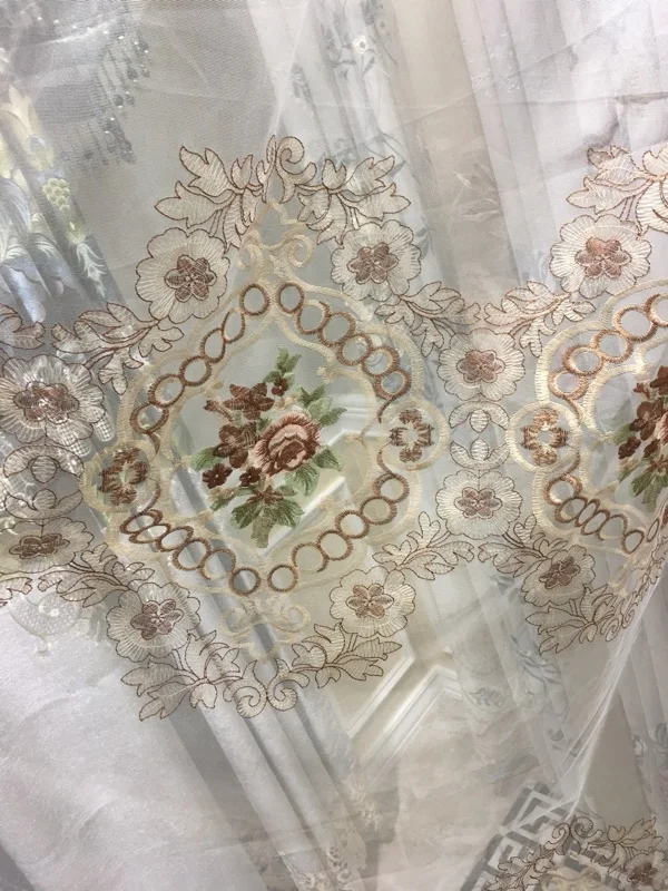 Luxuriöse Verdunkelungsvorhänge aus europäischem Jacquard für Wohnzimmer, Esszimmer, Schlafzimmer, geprägte, verdickte Stickerei, Tüll, Fenster, individuell anpassbar – Detail 9