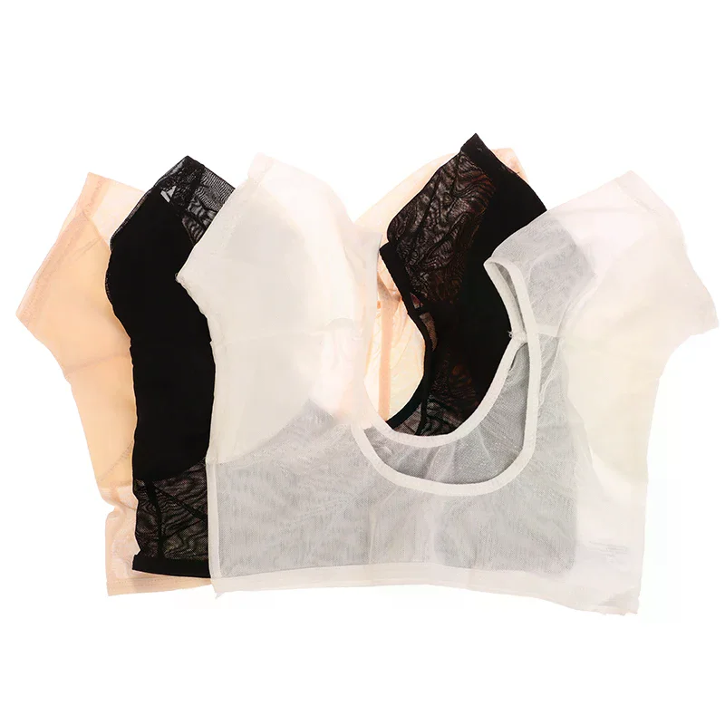 Transparent Mesh Ultra-thin Vest Absorbent Deodorant Pad Women T-shirt Washable Sweat Proof Under Top With Underarm Sweat Pads