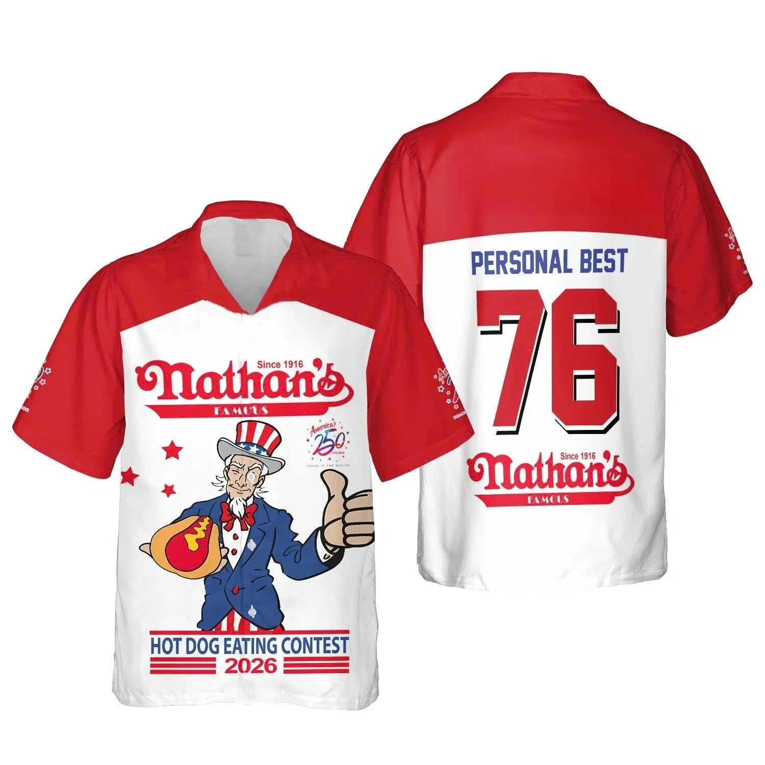 2026 Nathan’s Hot Dog Eating Contest Uncle Sam Jersey Y2K Oversized T-shirt Suitable for Daily and Training Wear Quick Drying