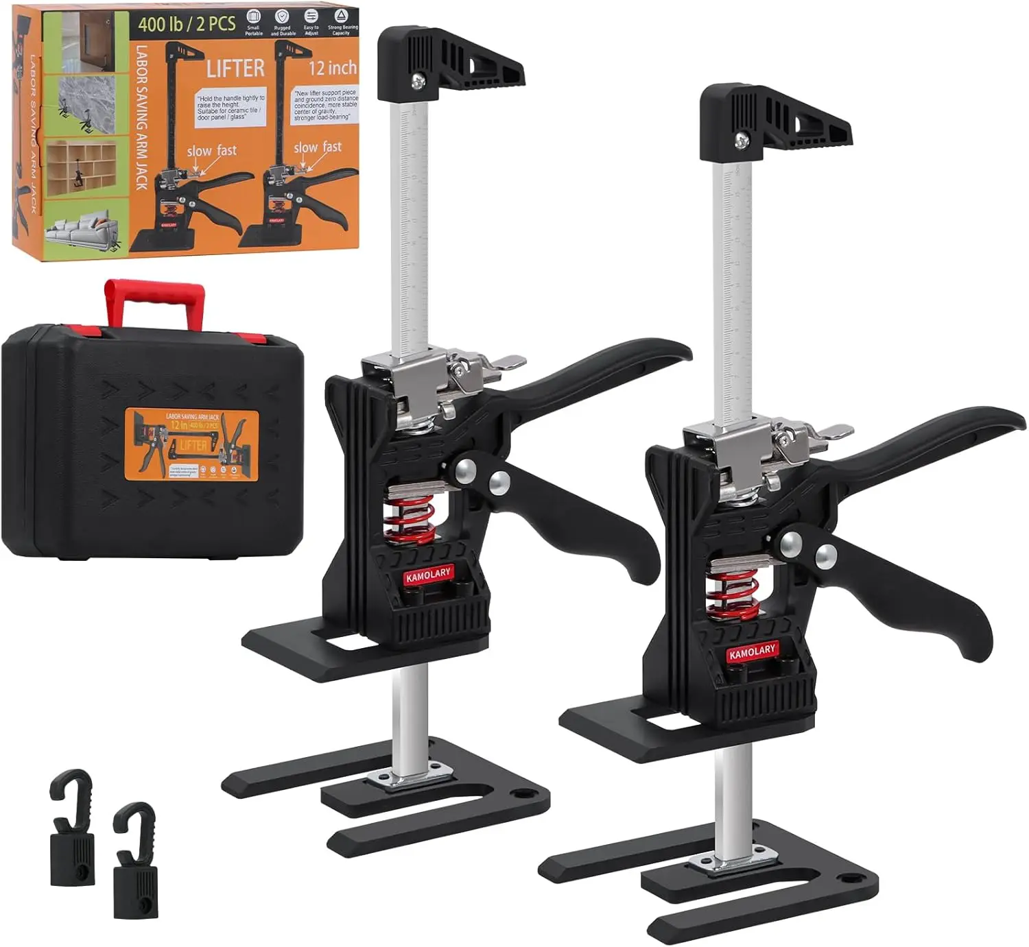 

12-Inch Furniture Lifter Tool with Case, 400lb Capacity, Dual Descent Switch for Precise Control and Labor Saving