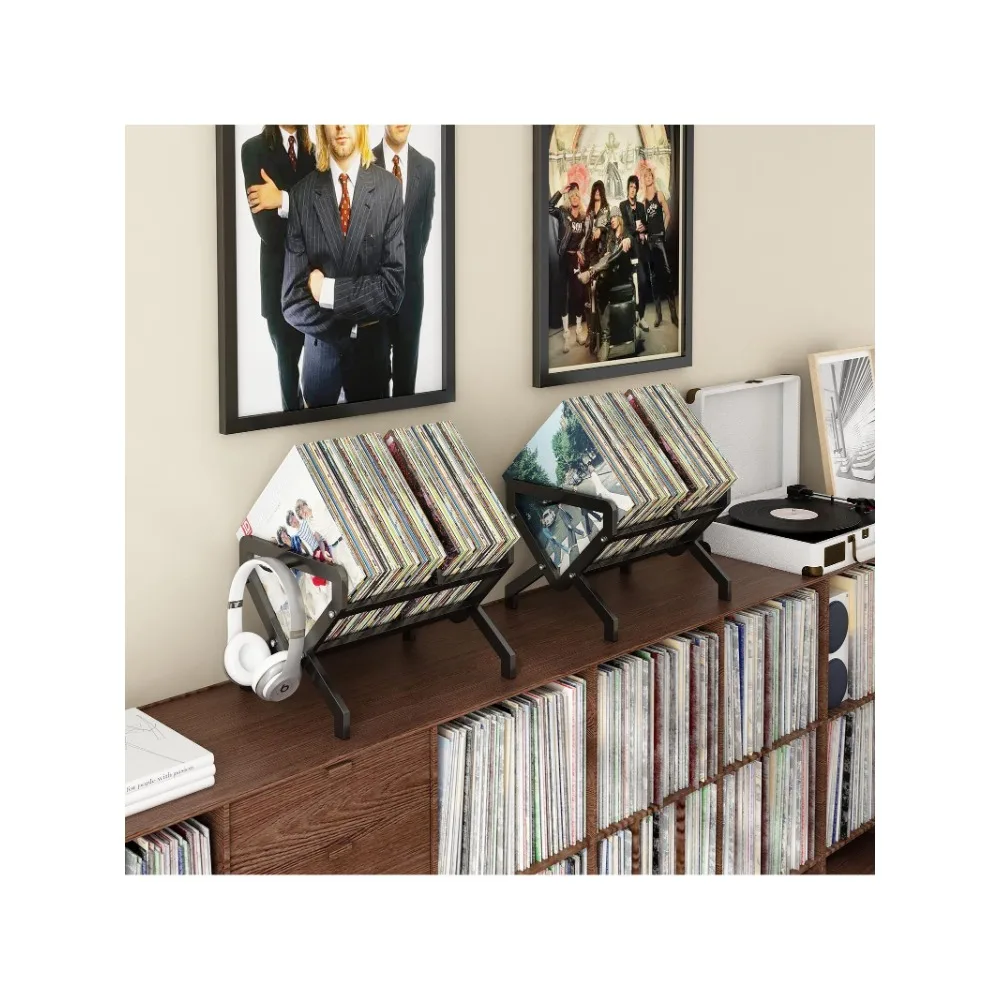 Expandable Vinyl Record Storage Holder,Vinyl Organizer Albums Storage Rack With Dividers For Files, Books, Magazine, Black