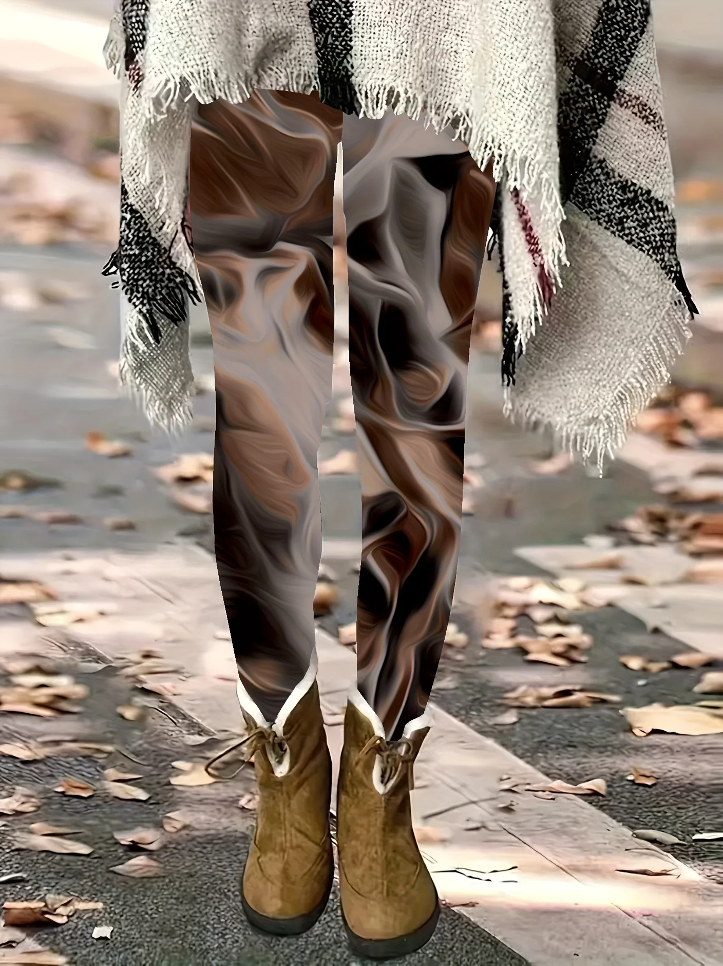 Women's leggings with diamond pattern print made of polyester and spandex blend elastic waistband suitable for autumn and winter