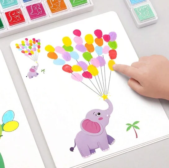 1 Set 12/24 Color Finger Painting Art Set, Stamp Pad Diy Art Toy, Children Creative Coloring Montessori Educational Toy, Kinderg