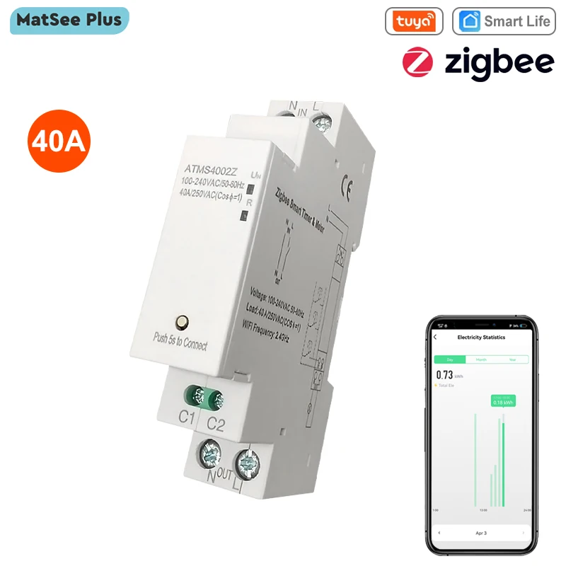 

Tuya Smart ZigBee 40A Таймер-переключатель 1P DIN-рейка КВтч-метр с приложением монитора энергии Дистанционное управление Поддержка Alexa Google Home