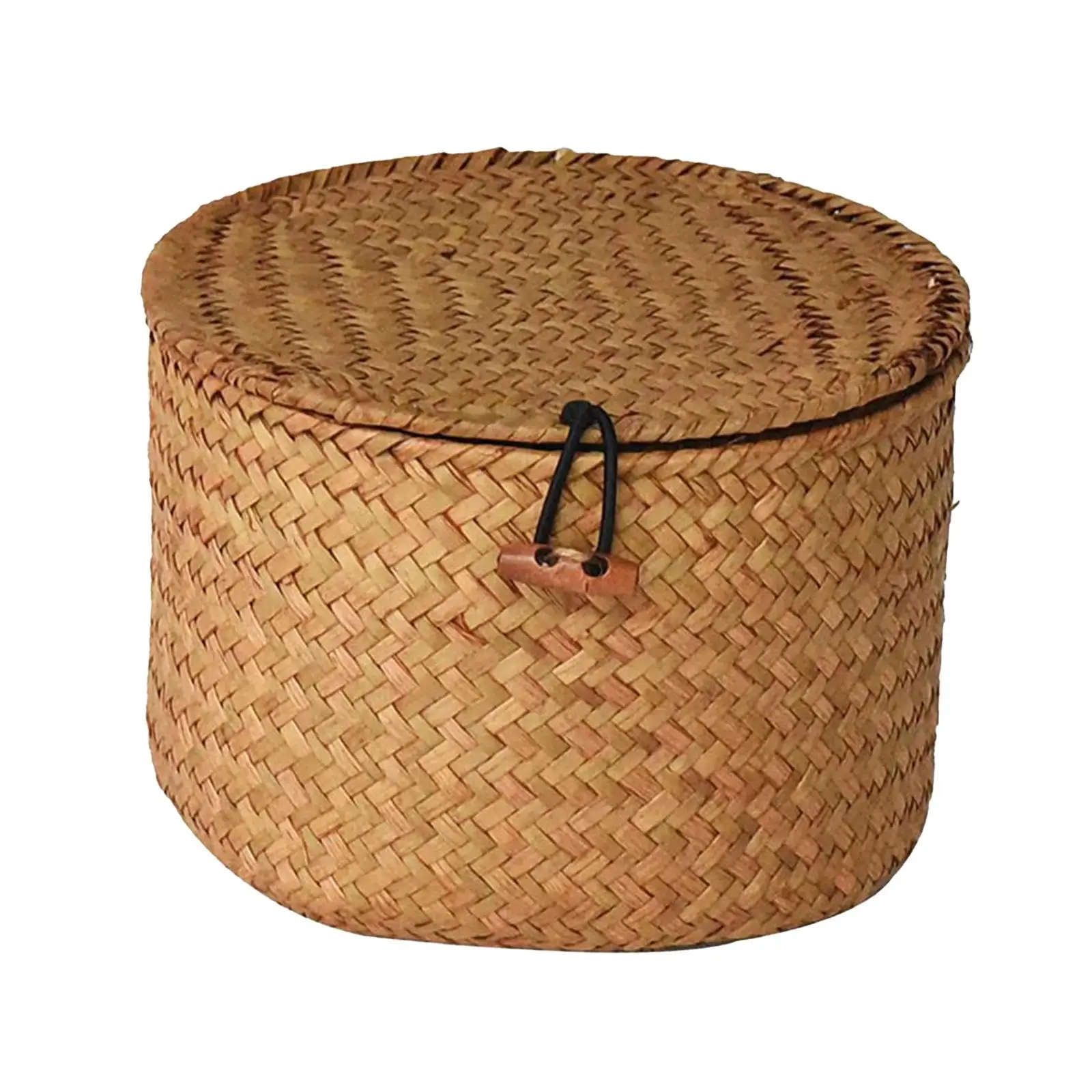 Handmade Seagrass Laundry Basket with Lid Desktop Storage Box for Bedroom Cosmetic Bread Snacks Dresser Household Organizer