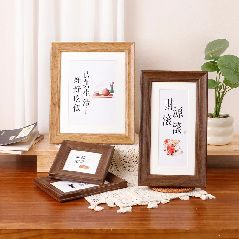 Retro Chinese Style  Photo Frame Square 5 6 7 8 10 Inches A4 Calligraphy Painting Frame Tabletop Wall Hanging Decor