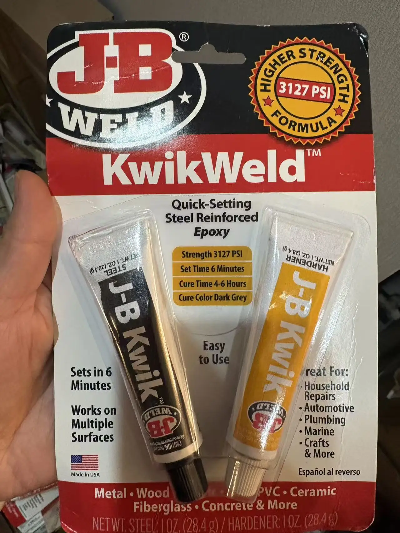 J-B Weld KwikWeld 8276 Quick Setting Steel Reinforced Epoxy Glue 3127PSI 6 Minutes Set