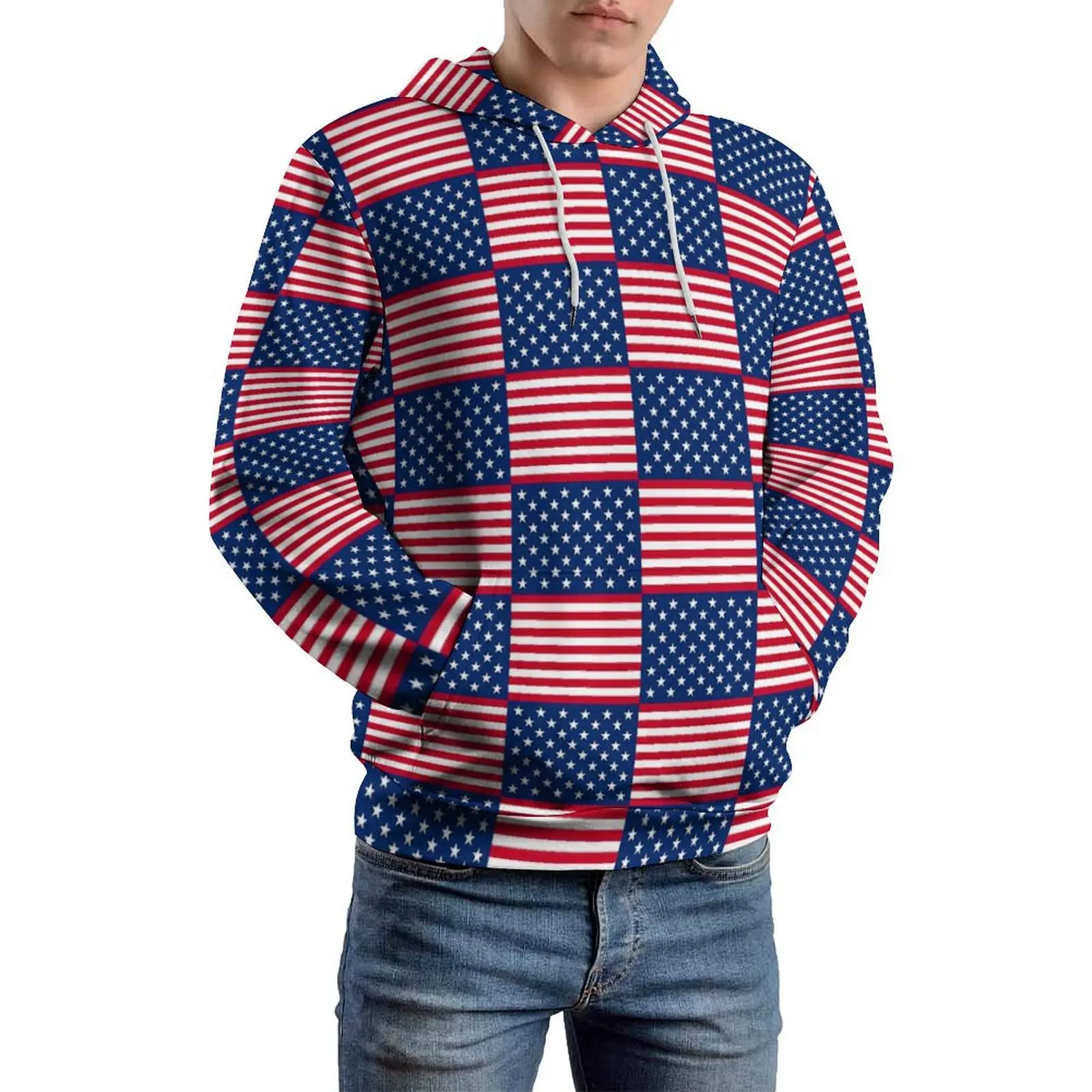 Felpe larghe con bandiera USA Felpa con cappuccio moderna per la festa nazionale americana Coppia di abiti di design casual oversize a maniche lunghe