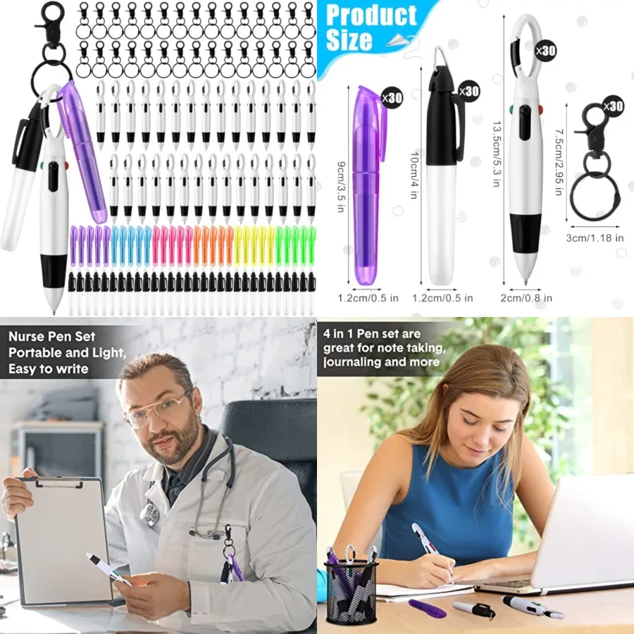 

120 Pcs Nurse Pen Set for Badge Accessories Retractable Ballpoint Pen Mini Highlighters Permanent Marker Nursing Keychain Clip