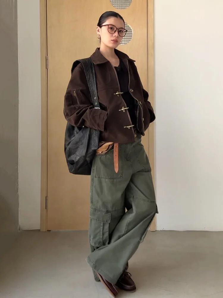 

Женская осенняя винтажная куртка в стиле ретро с эффектом поношенности, пэчворк, свободный крой, длинный рукав, цвет «сияющий синий»