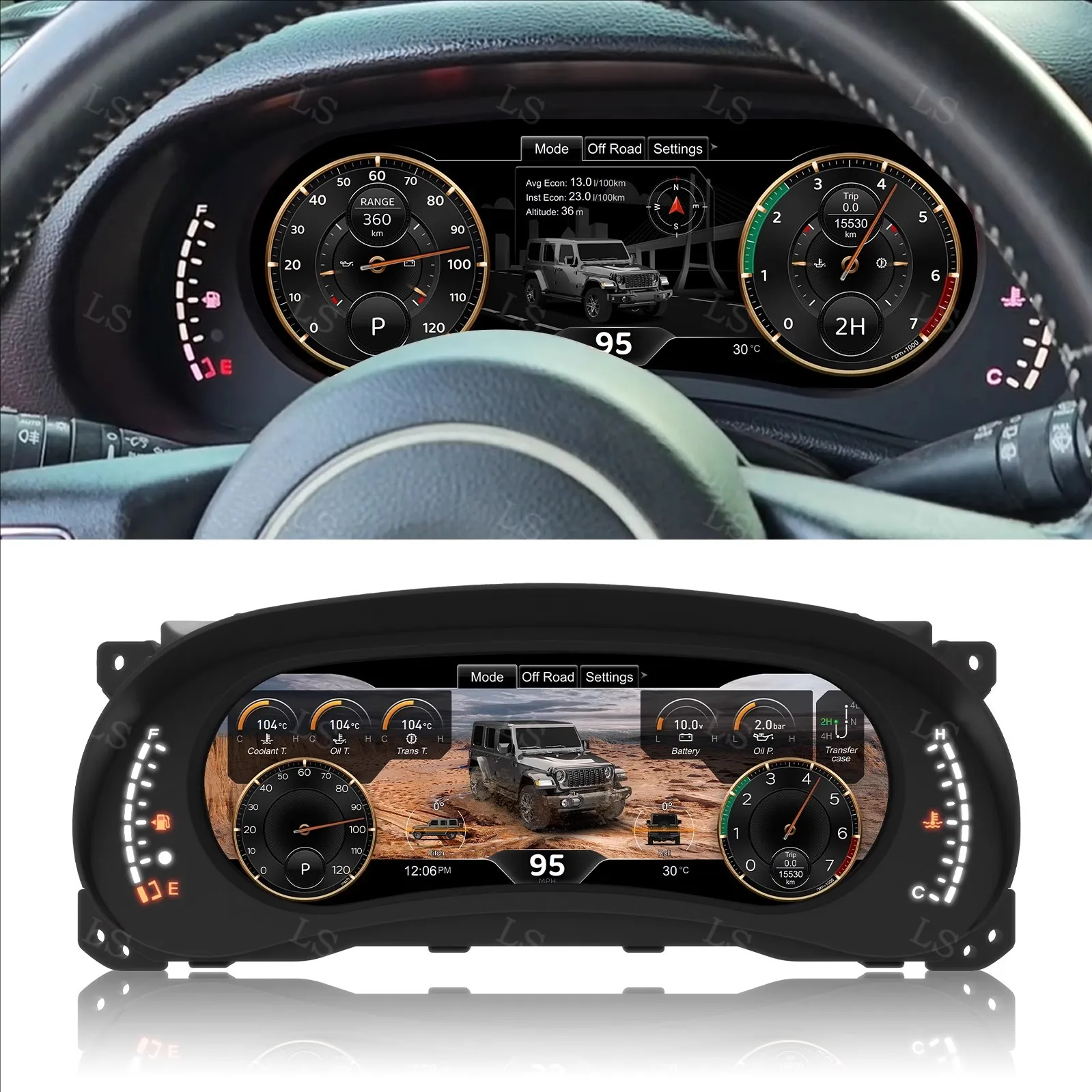 Grupo de instrumentos LCD de 12,3 "para Jeep Wrangler 3 JK 2010 - 2017 Unidad principal de pantalla de tablero Navegación GPS