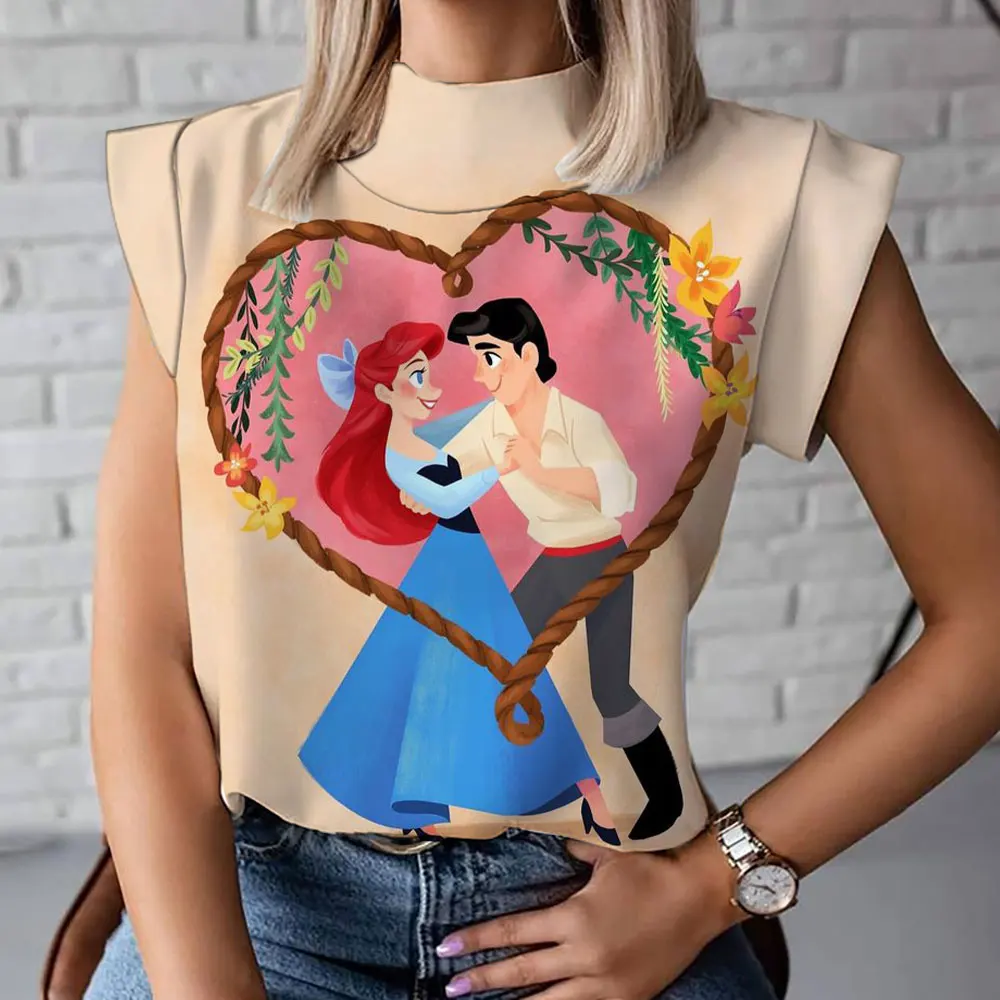 

Ariel Mermaid Cartoon Print Bottoming Shirt 2023 Summer New Harajuku Casual Versatile y2k Women's High Neck T-Shirt Vest