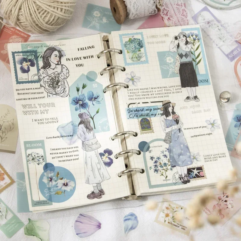 45Pcs Craft Dairy Message Supplies Theme Scrapbooki Planner Colorful Decorative Stickers Flowers Kawaii Stickers
