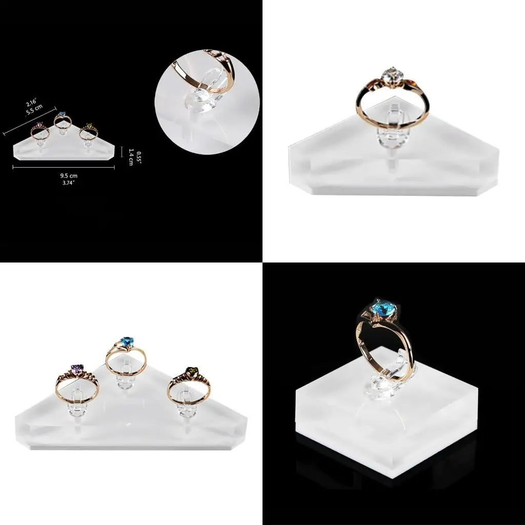 

R1WE Rings Show Rack Decoration Crystal Square for Triangle Ring Storage Holder Finger Ring Clips Display Support S
