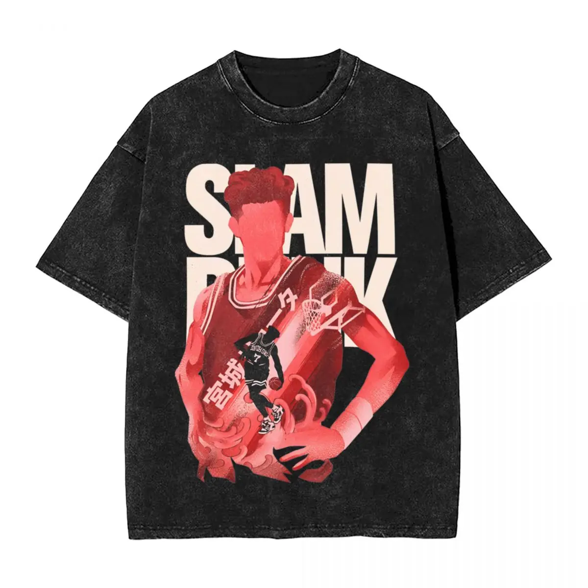 Washed T Shirts Guard Ryochin Slam Dunk T-Shirt Oversize Sakuragi Hanamichi Basketball Streetwear Cotton Tops Tees for Men Women