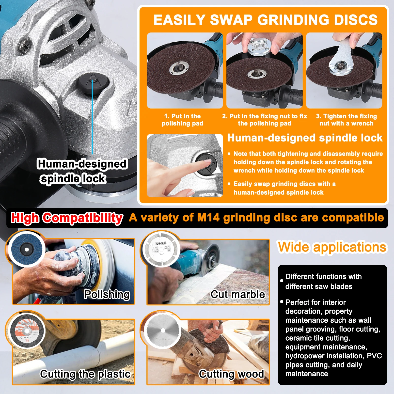 125 Type Electric Angle Grinder Brushless Motor High Power Electric Grinding Tools Handheld Cutter Utility Power Tool Polishing