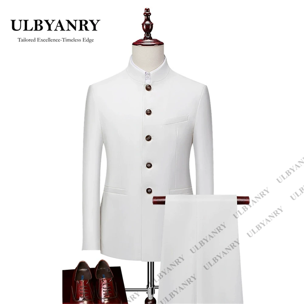 ULBYANRY L-6XL Men's 2 Piece Suit Mandarin Collar Single - Button Jacket with Matching Pants, Groom Wedding Suits Dinner Events