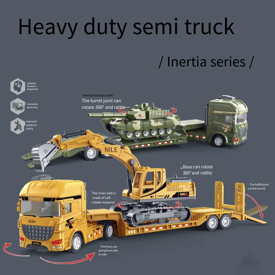 

Semi-carrier container engineering set vehicle excavator transport truck model inertial car education toys gift for children