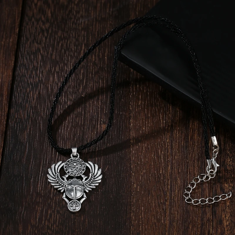 Egyptian Beetle Scarab Necklace for Women Men Talisman Eye of Horus Wadjet Ancient Amulet Protection Symbolic Pendant Jewelry