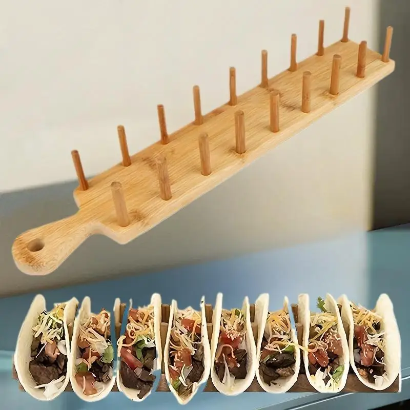 Bamboo Taco Holders Holds 8 Tacos Each Taco Tray Multi-Use Food Stands Hard Shell Tacos Rack For Kitchen Charcuterie Tortillas