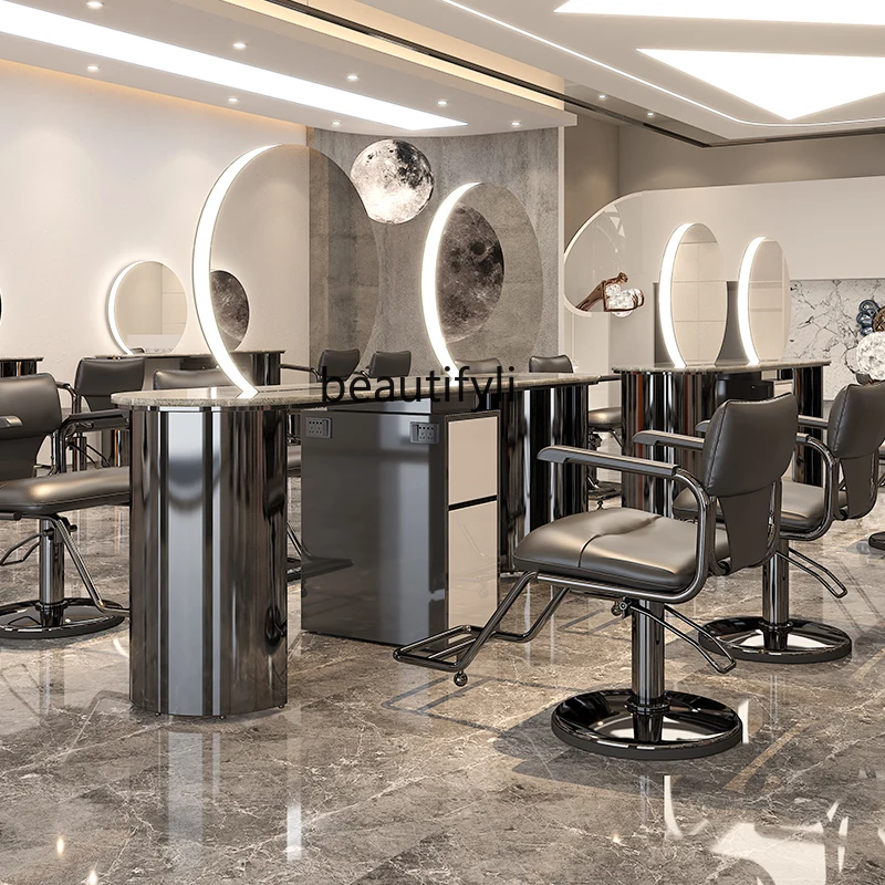 

Hair Salon Dressing Table Hair Cutting Mirror Dyeing and Perming District Hot Dyeing Table Mirror Cabinet Barber Shop Mirror