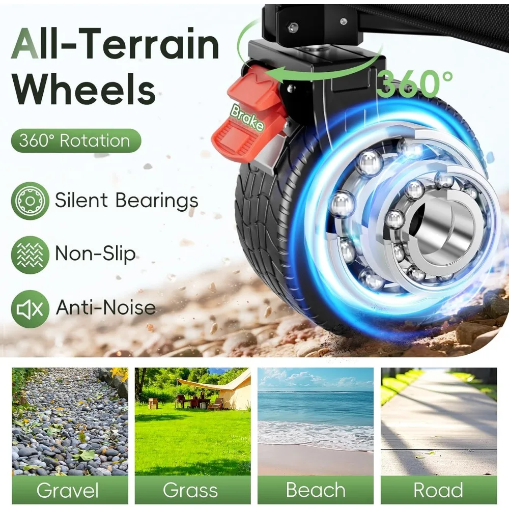 Wózek transportowy składany 46 cali, udźwig 227 kg, pojemność 280 l, koła terenowe i uchwyty na napoje