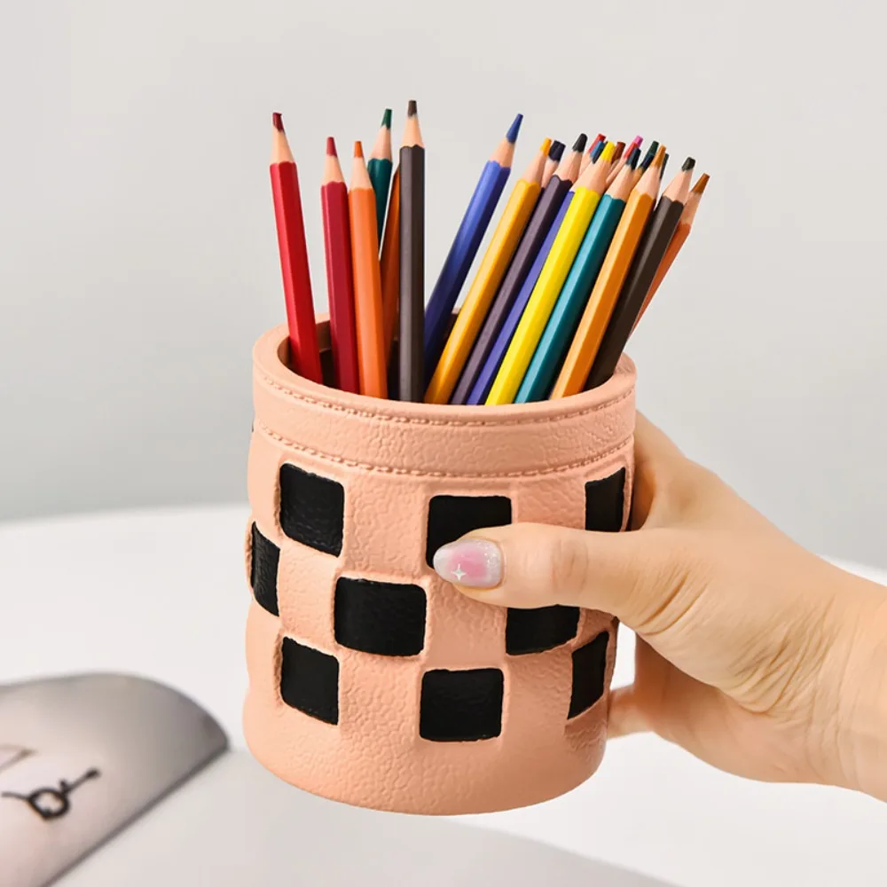 

Imitation Leather Chessboard Pen Holder Multifunctional Creative Desktop Storage Box Large Capacity PVC Stationery Storage