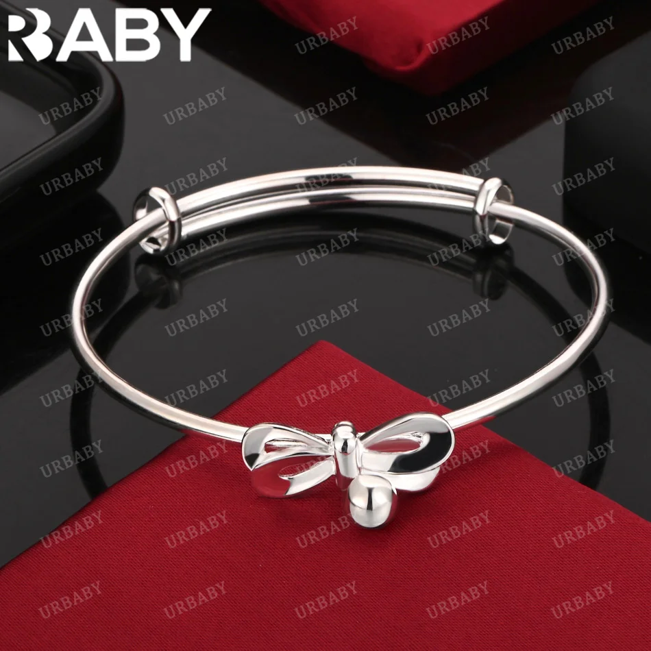 

URBABY 925 Sterling Silver Bangle Bow-knot Bracelet For Women Jewelry Fashion Party And Daily Wear