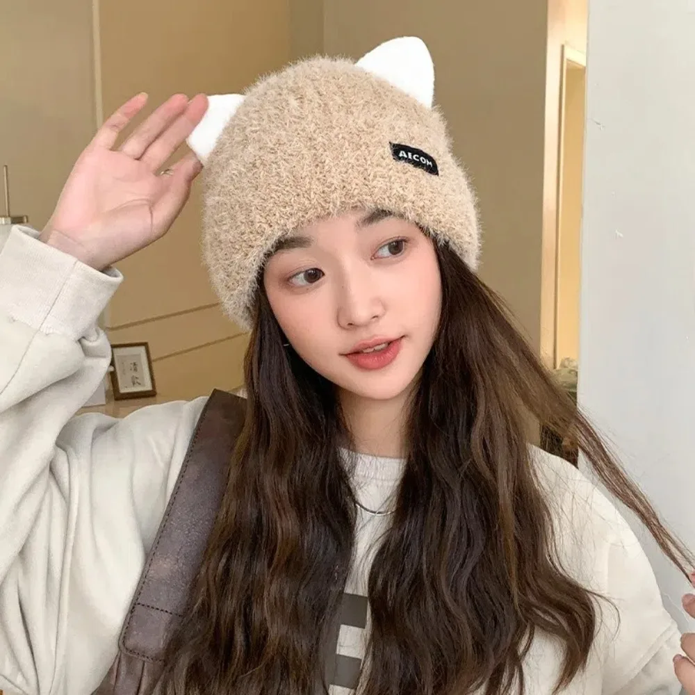 جديد آذان القط أفخم محبوك قبعة إلكتروني التصحيح الدفء الشتاء قبعة يندبروف قبعة قبعة الخريف