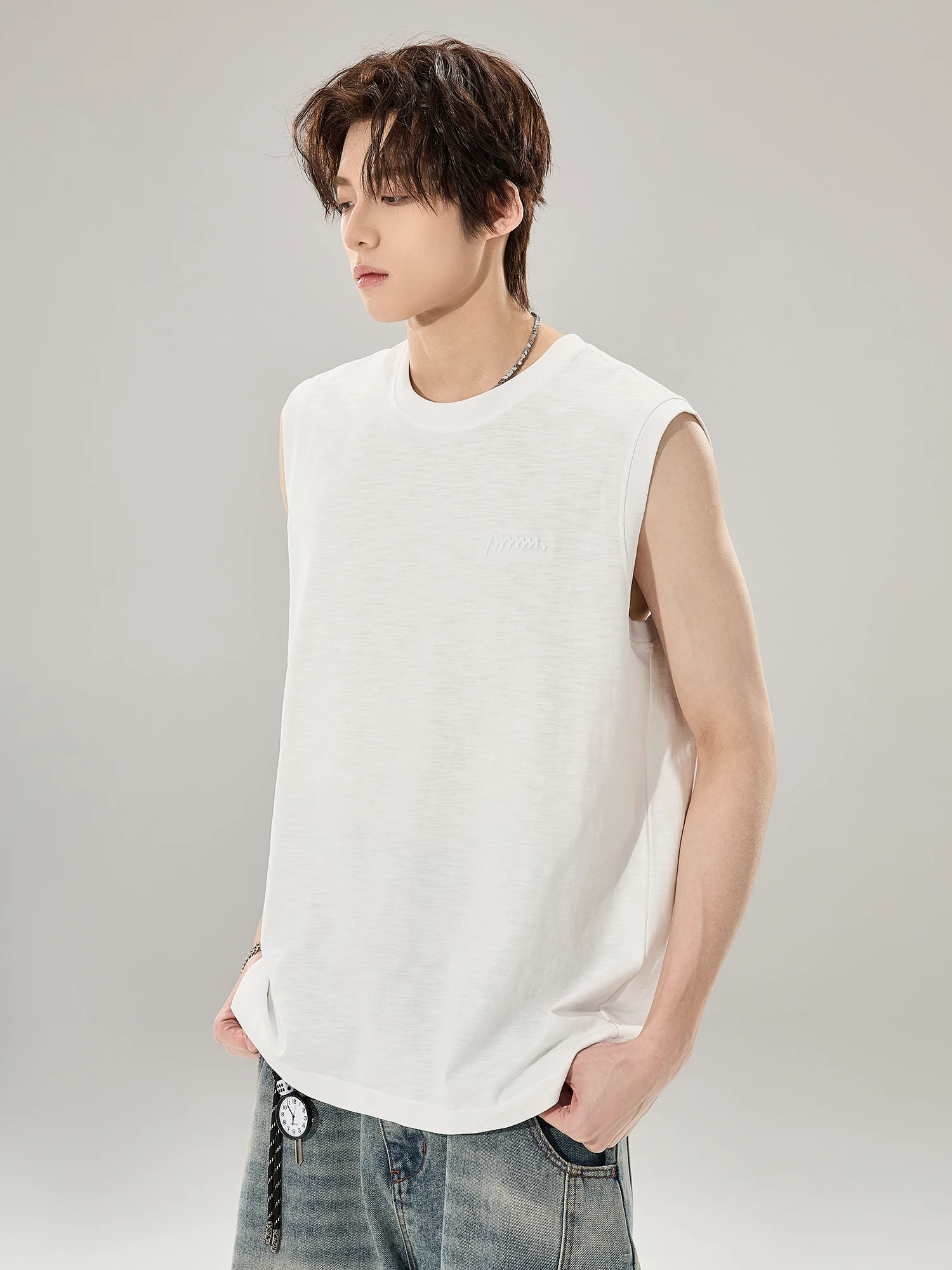 Casual Loose Breathable Unisex Summer Printed White Sleeveless Vest for Couples Allin Trendy Brand Sporty Handsome Top