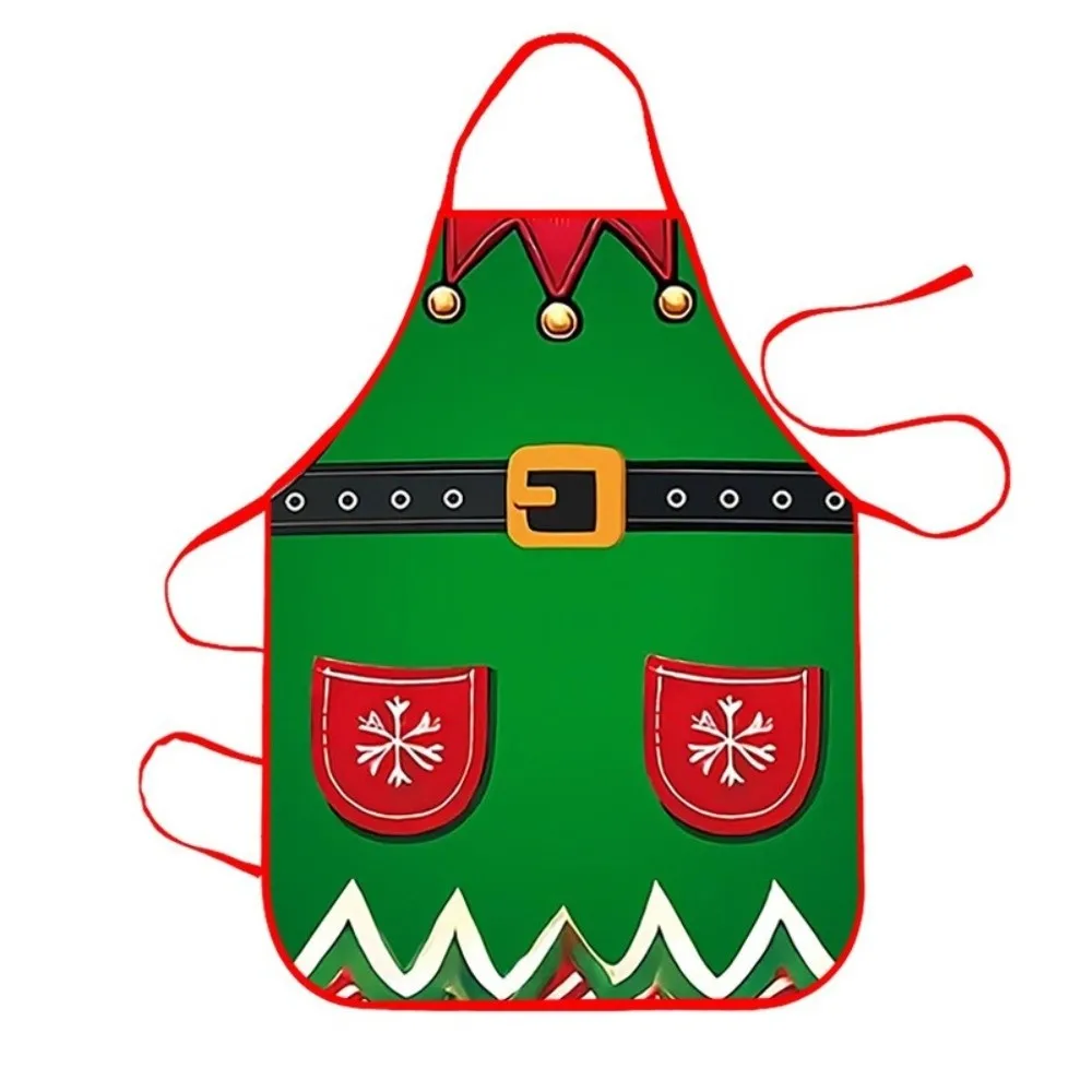 New Polyester Christmas Apron Oil-Resistant Washable Santa Claus Apron Reusable Green & Red Kitchen Aprons Holiday Decor
